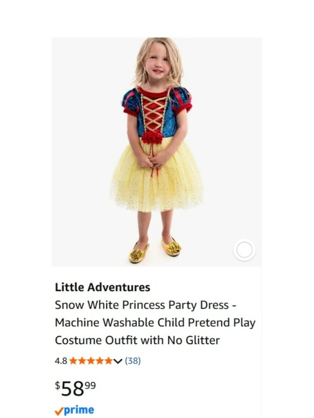 Little Adventures Deluxe Snow White Princess Party Dress Halloween Costume - Sz